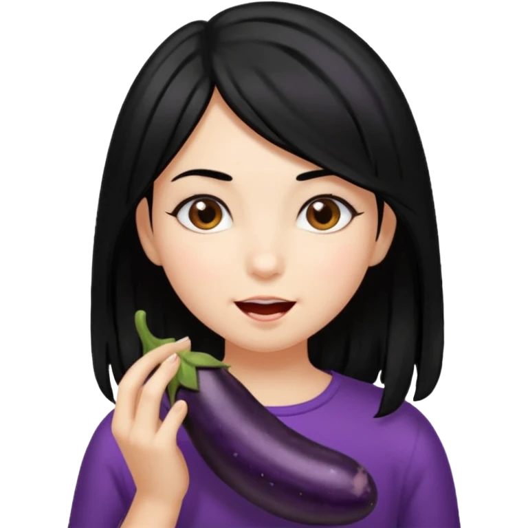 girl black hair eating a black hairy eggplant emoji