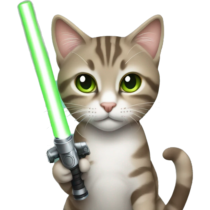 Tabby cat grey brown green eyes with light saber emoji