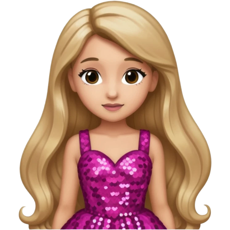 Ariana Grande with long dark blonde hair, dark pink sequin dress emoji