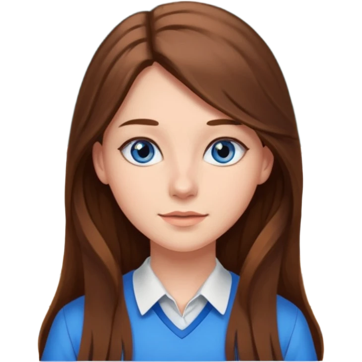 high school class room with a pretty female high school student with long brown hair, blue eyes emoji