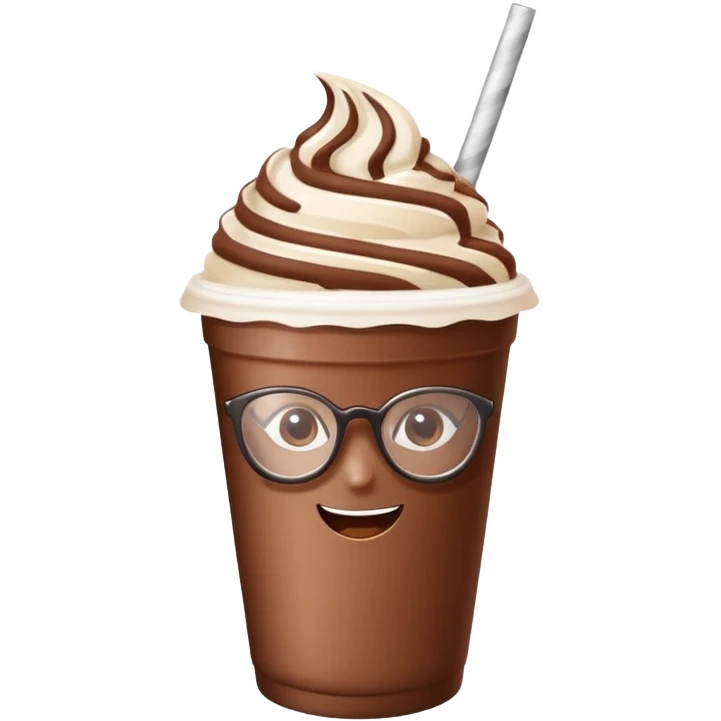 chocolate milkshake in a take-out cup with glassess and long lashes emoji