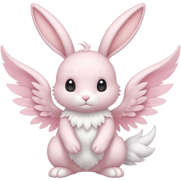 White pastel divine winged angelic furry bunny-fairy-Fakémon-Minccino-hybrid-fusion (full body) emoji