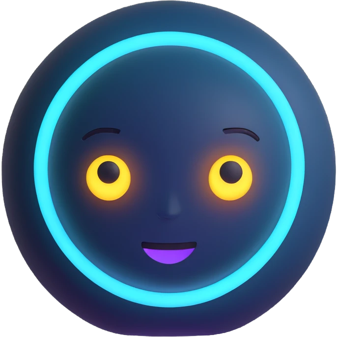 AI emoji, futuristic, friendly, glowing, simple design emoji