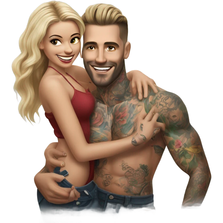 Hyper Realistic beautiful woman tickling a very handsome tattooed man emoji