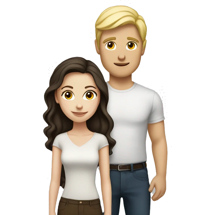 white girl with dark brown hair next to a blonde heard man emoji