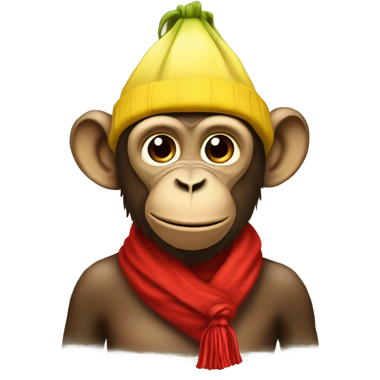 Monke with banana hat and red scarf emoji