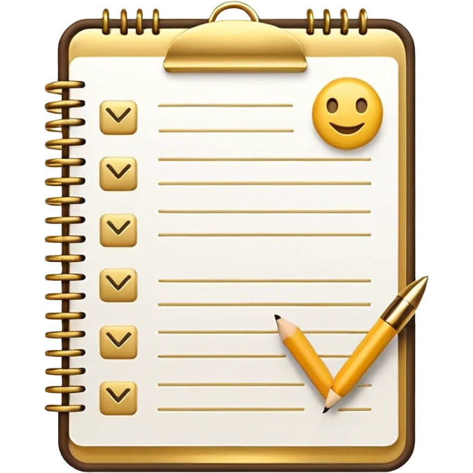 modern elegant planner with checkmarks emoji, 3D style, #ca816d or #faf1eb and gold, clean design emoji