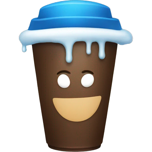 A cap of coffee  with a blue snowflake on top emoji