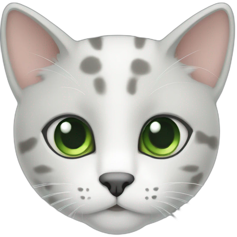 cat mainly grey with white spots fur and green eyes emoji