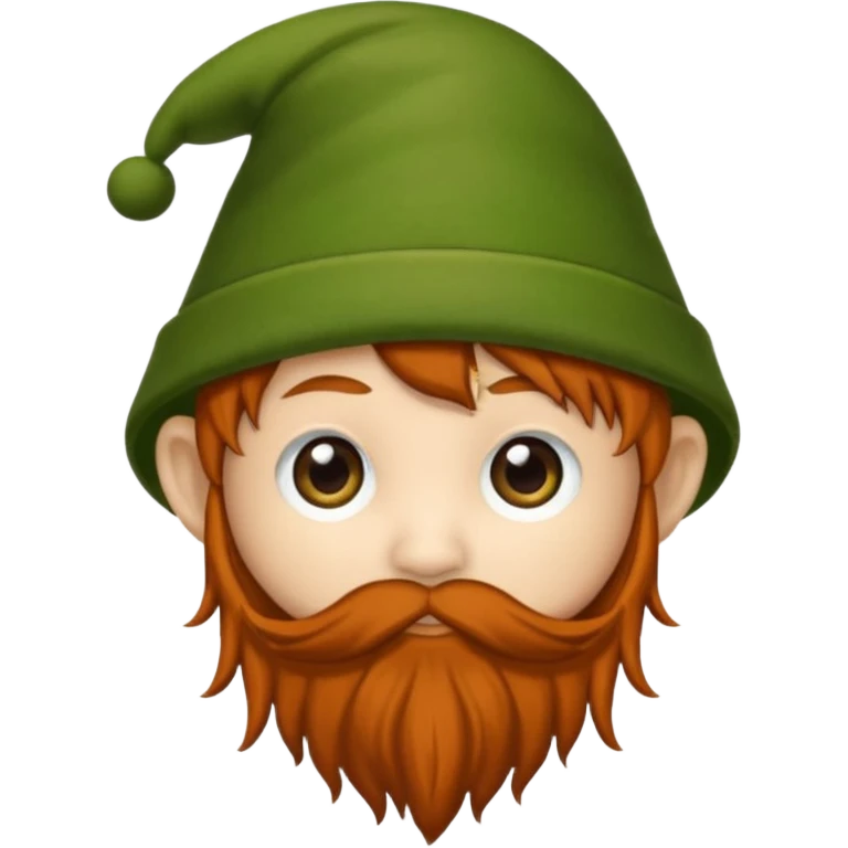 Gnomo con tratti asiatici, capelli ricci scuri, occhi marroni, cappello verde emoji