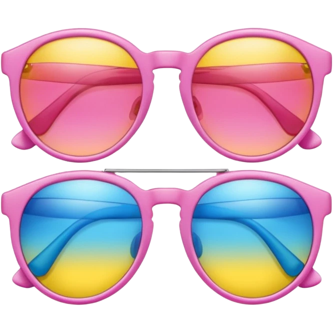 pink sunglasses with different lens, one len blue and the other len yellow emoji