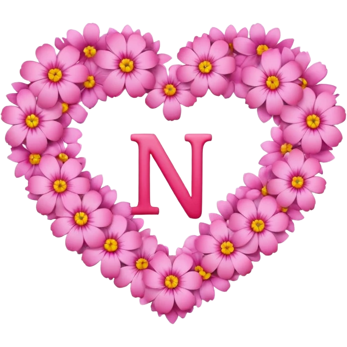 Heart shape of many this flower 🌸 inside it N letter emoji