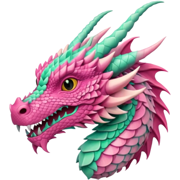 pink and mint dragon head, warm colours  emoji