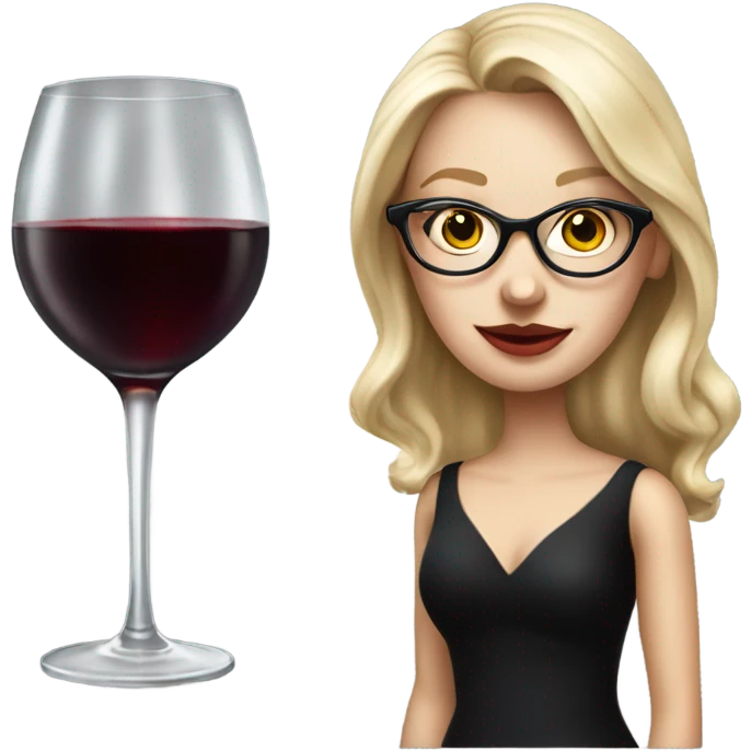 Blonde White girl in black Elegant dress wearing glasses with red wine, HYPER REALISTIC emoji