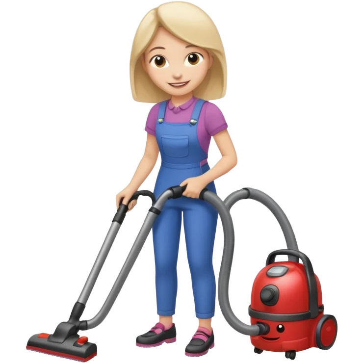 girl vacuuming with a big smile emoji