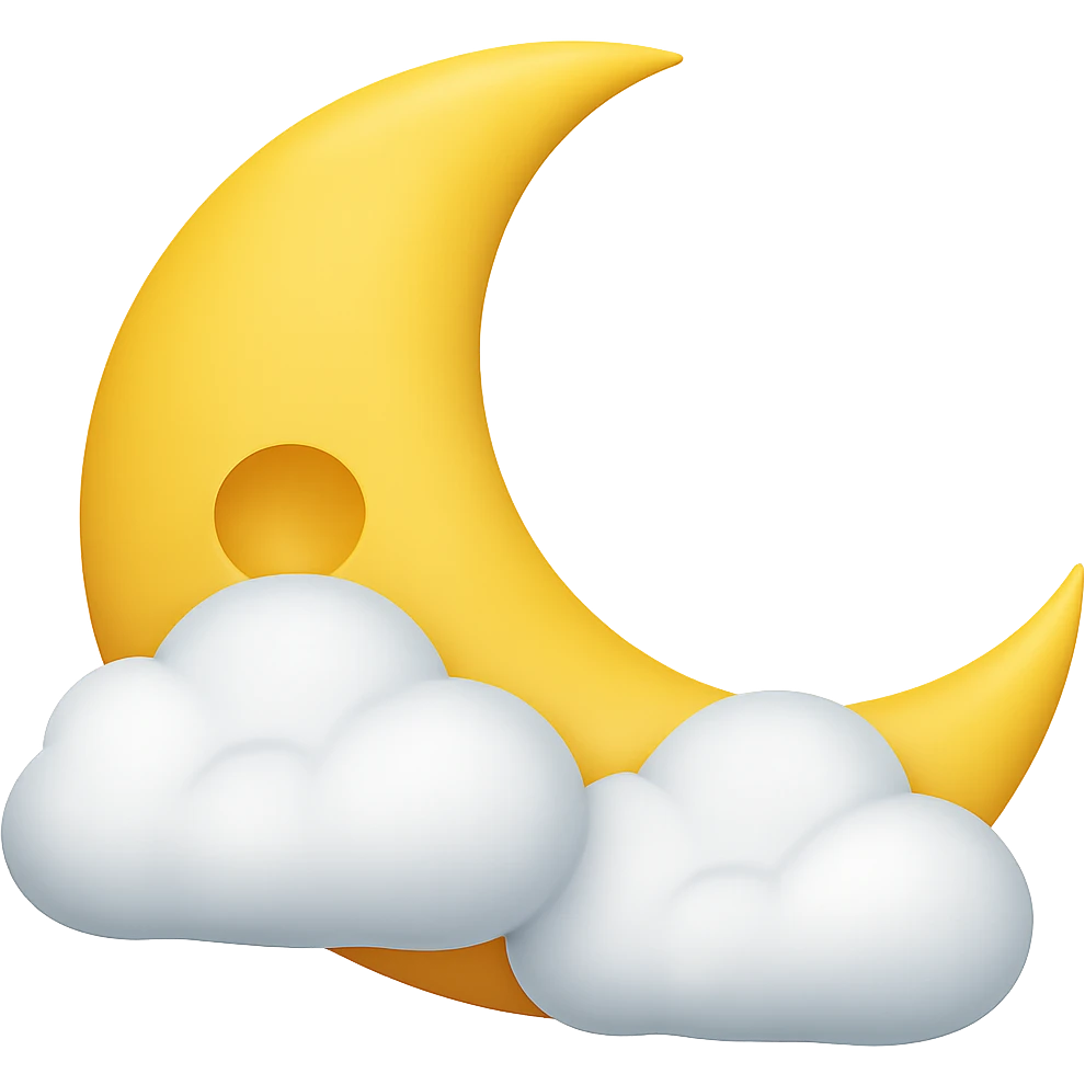 Add fluffy clouds partially covering the half moon. Keep the background transparent. emoji