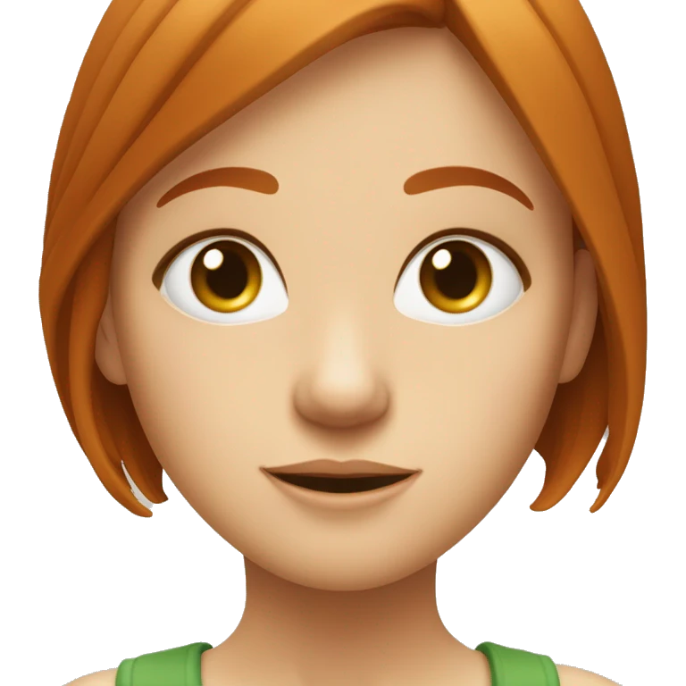 Fille rousse, avec des yeux verts et une frange emoji
