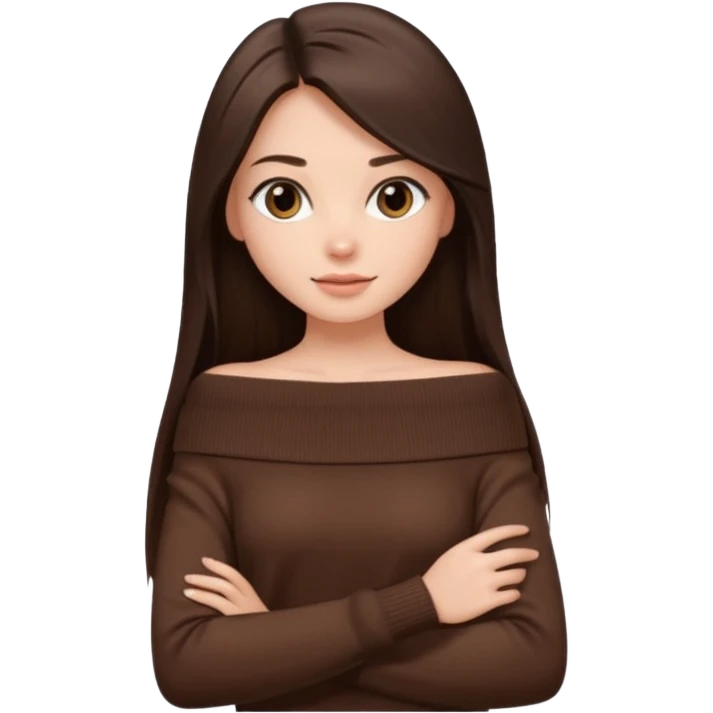 красивая девушка накрашенная брюнетка с длинными прямыми волосами в темно-коричневой кофте со спущенными плечами emoji