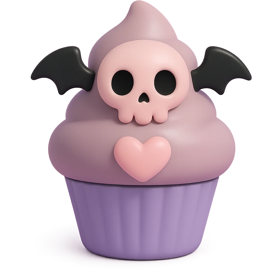 gothic cupcake, vinyl figure style, pastel colors, dark aesthetic emoji