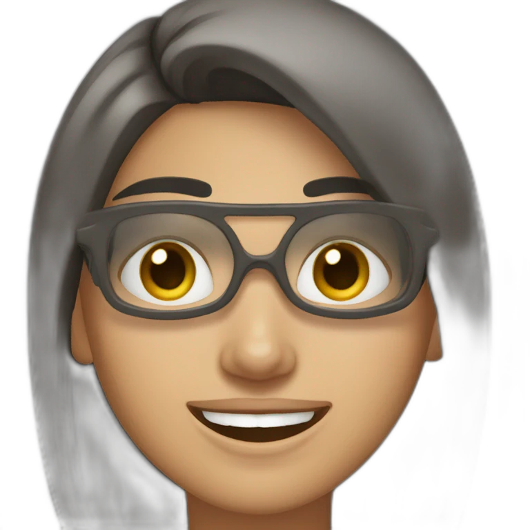 mujer sonrriendo blanca con los ojos achinados, y cabrllo negro  emoji