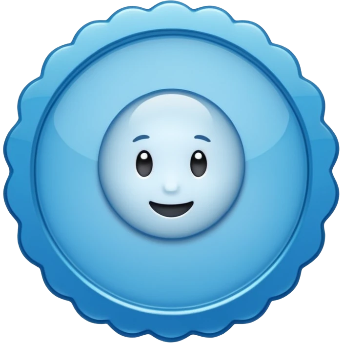 A blue scalloped circle with a verified thing emoji