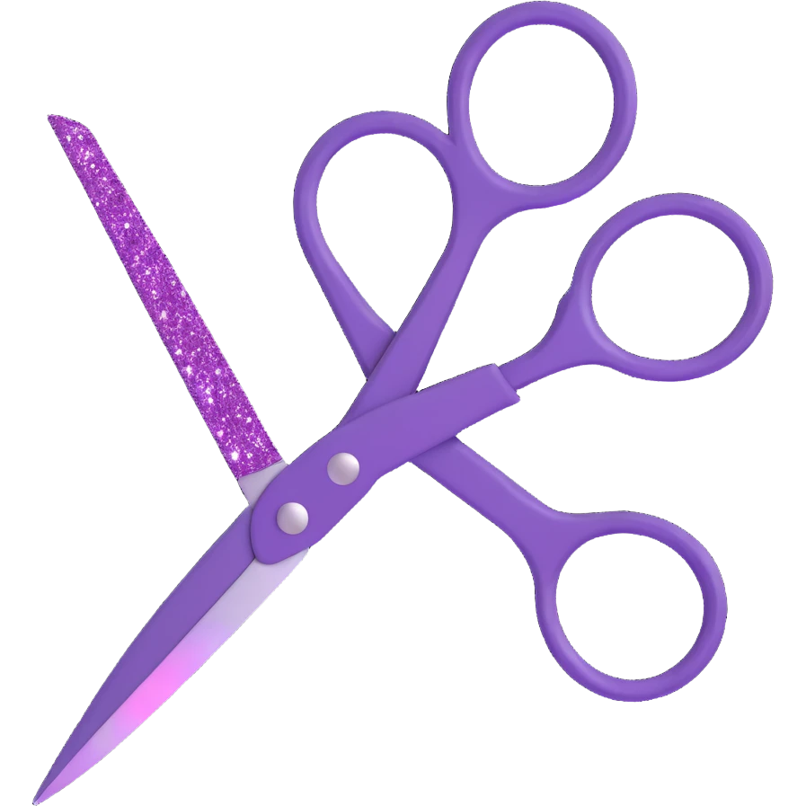 purple scissors with sparkles, 3d style emoji
