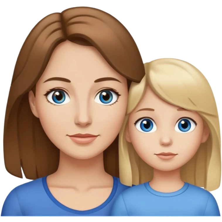 Mother with brown hair and brown eyes and a 5 year old daughter with blond hair and blue eyes emoji