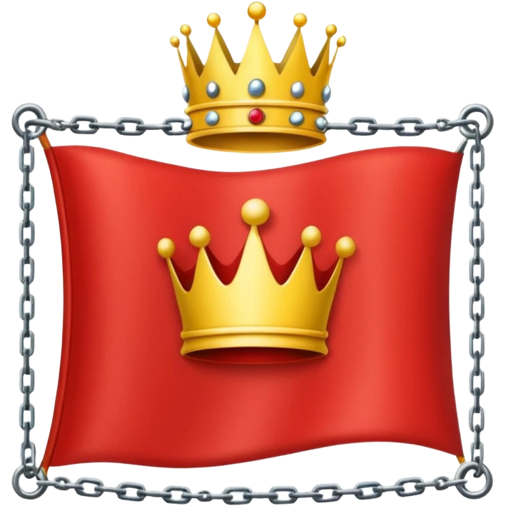 red flag with a crown over  with a yellow square chains inside emoji