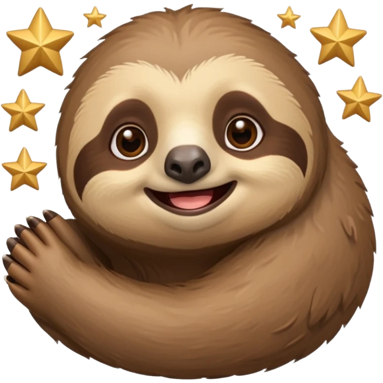 Perezoso que tenga dos  estrellas en los ojos  ósea que los ojos se conviertan en estrella y este sonriendo  tipo bimoji de iPhone pero de perezosos  emoji