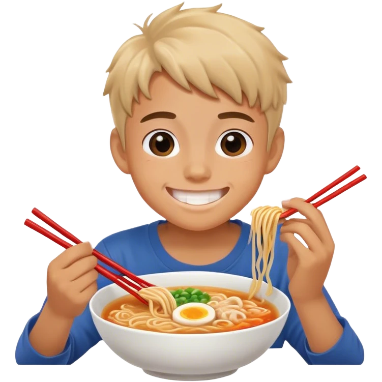 smiling boy eating Ramen emoji