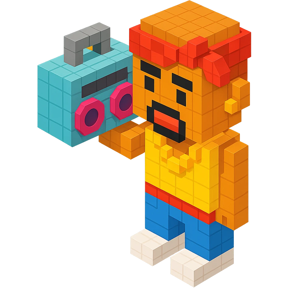 Lego version of 2Pac holding a boombox emoji