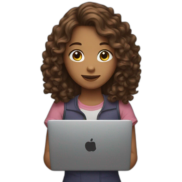 girl with long curly brown hair with a laptop in her hands emoji