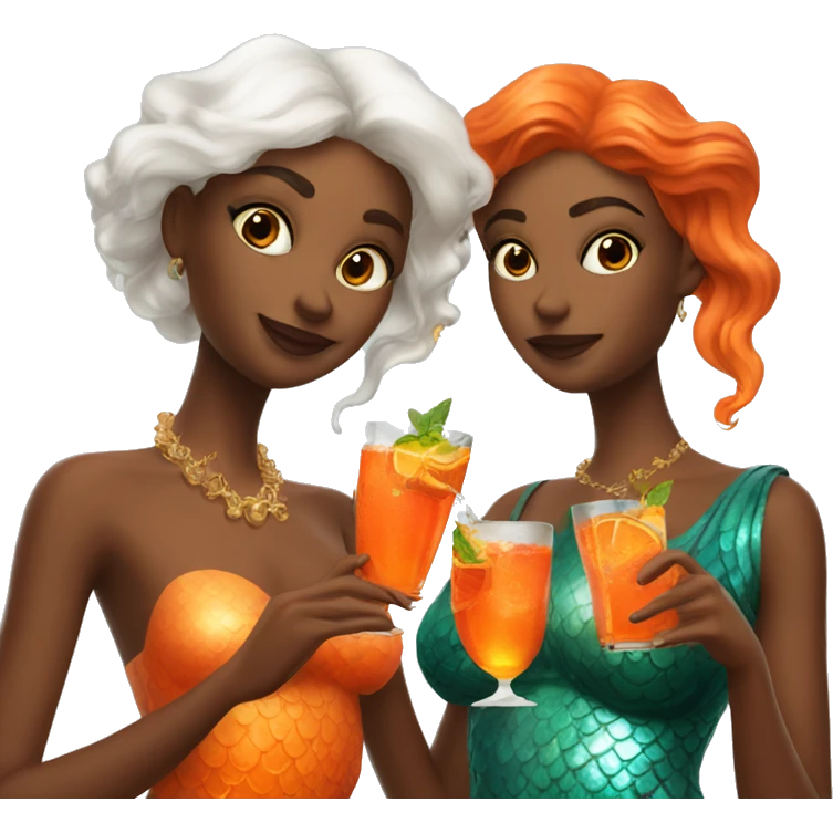 Three beautiful mermaids drinking aperol emoji