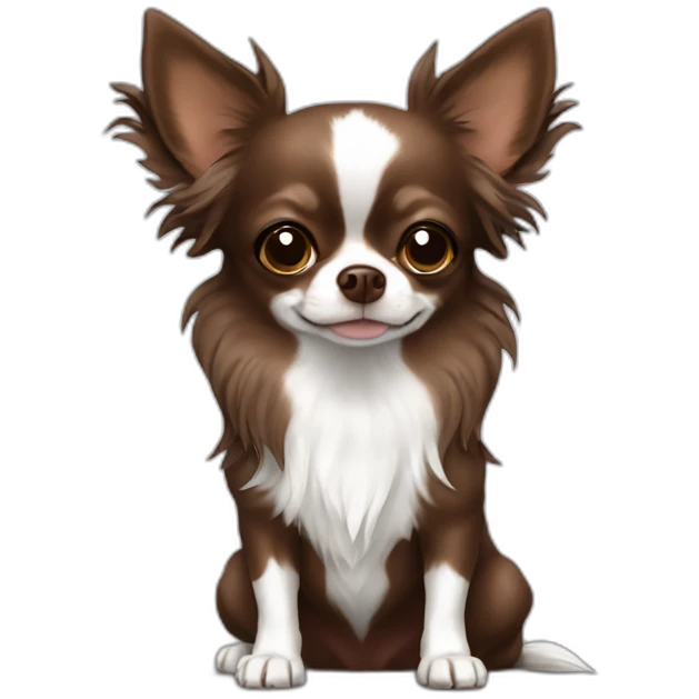 Chocolate long haired chihuahua with some white on chest emoji