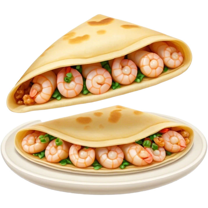 Bánh Xèo Cinematic Realistic Bánh Xèo Dish Emoji, depicted as a crispy, folded semi circle crepe filled with tiny shrimp and pork, rendered with dynamic textures and vibrant, appetizing lighting. emoji