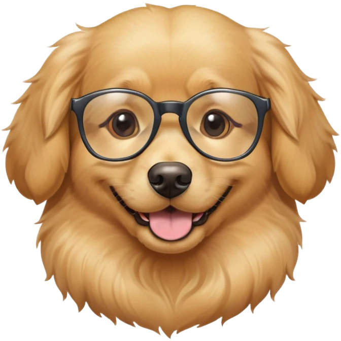 Dog wearing glasses with a sweet smile emoji