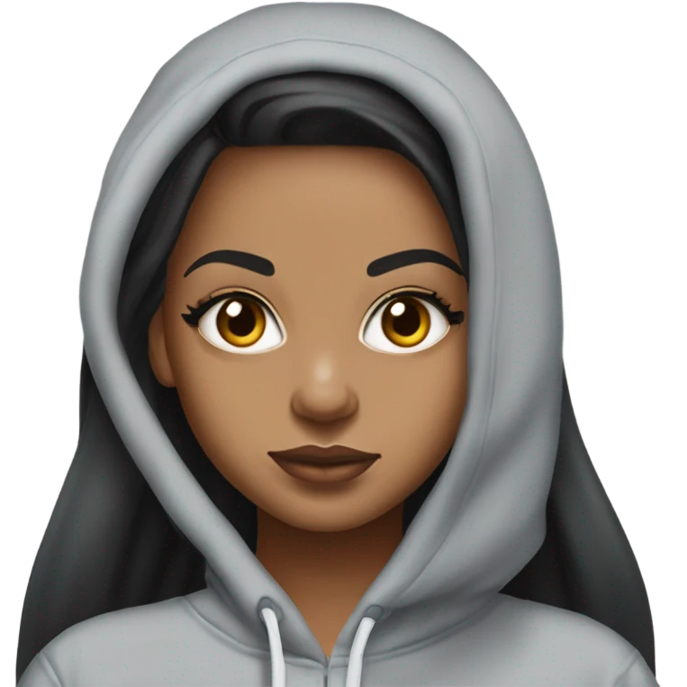 Light skin black girl with long black straight hair with grey sweat pants and a grey Ed hardy cropped hoodie  emoji