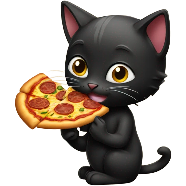 Black Kitty eating pizza emoji