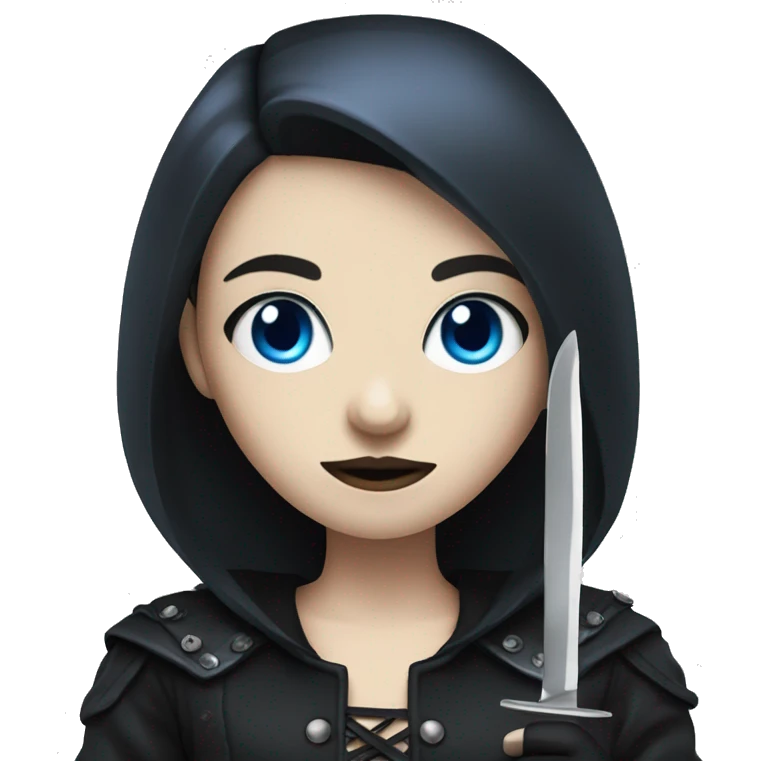 goth girl with blue eyes holding knife emoji