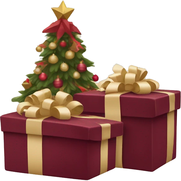 burgundy Christmas gifts under a beige tree emoji