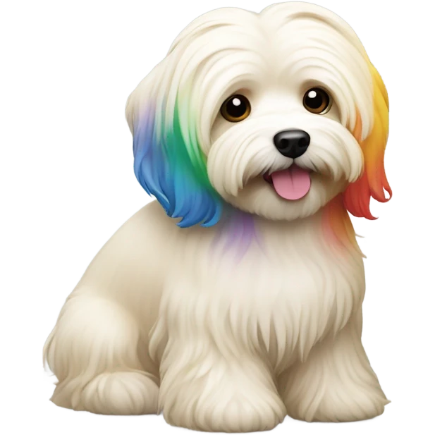 Cream colored havanese with rainbow tail emoji