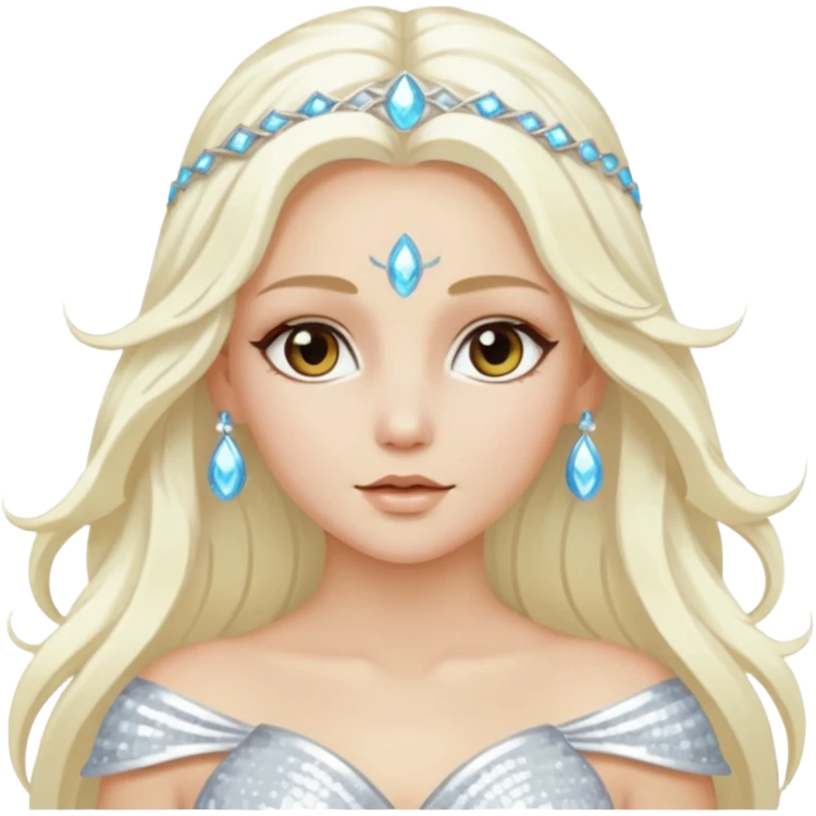 Aura, Goddess of Breeze from Gods and Goddesses with long platinum blonde hair, white sequin outfit emoji