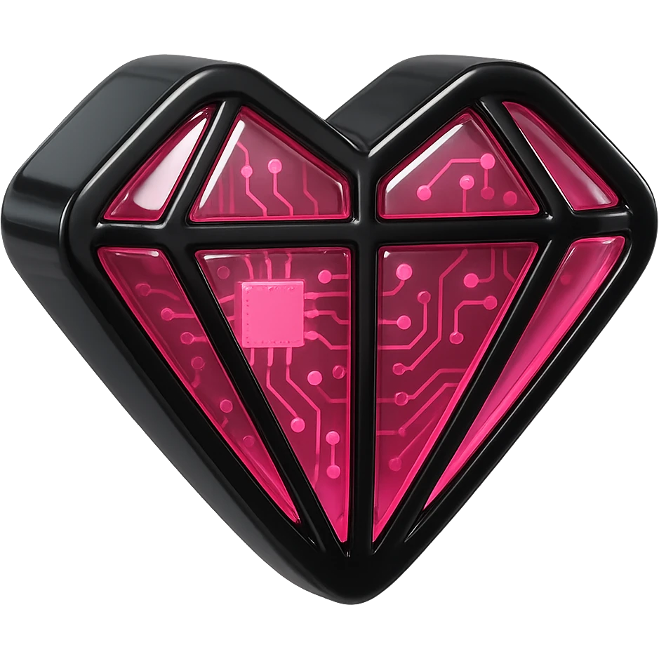 Make the heart-shaped diamond cut black with a glossy effect, keep the style and transparent background. emoji