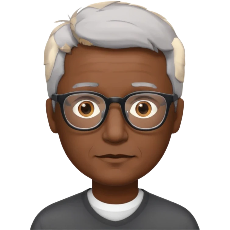 man 60 short grey hair, brown eyes small black rectangle glasses a little bit of dark sking emoji