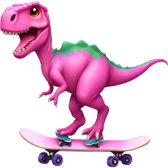 Dinosaur wearing a pink bow skateboarding  emoji