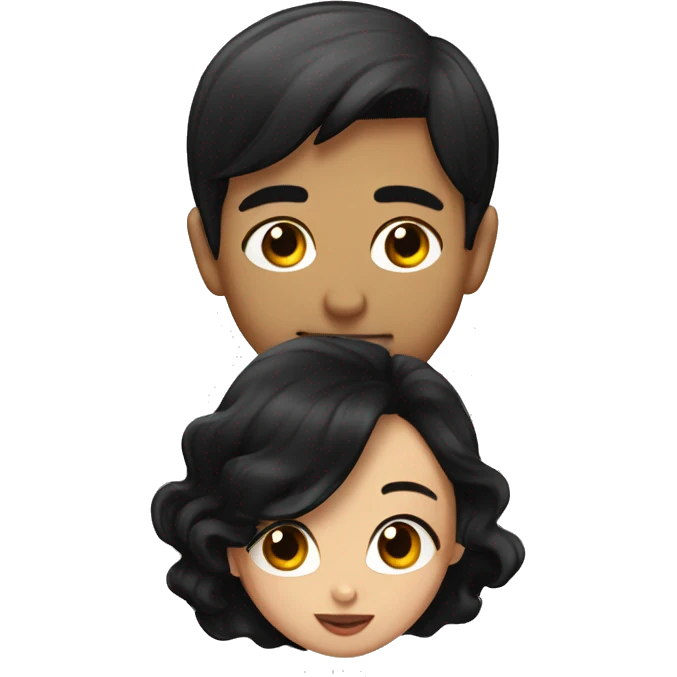 Girl with black hair kissing man with black hair emoji