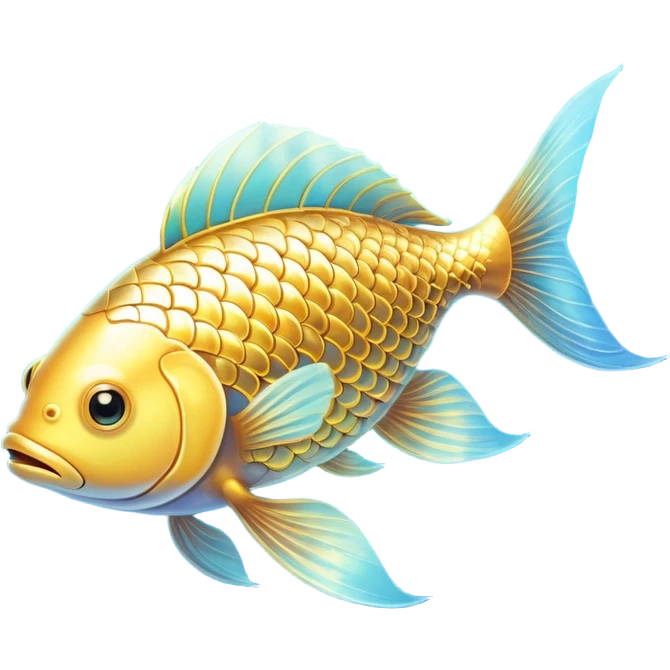 Shimmering golden fish transforming into an omega-3 symbol as it swims toward a luminous brain. Radiant neural pathways extend from the brain, meeting the flowing golden energy from the fish. All elements emit a soft ethereal glow with subtle blue undertones. emoji