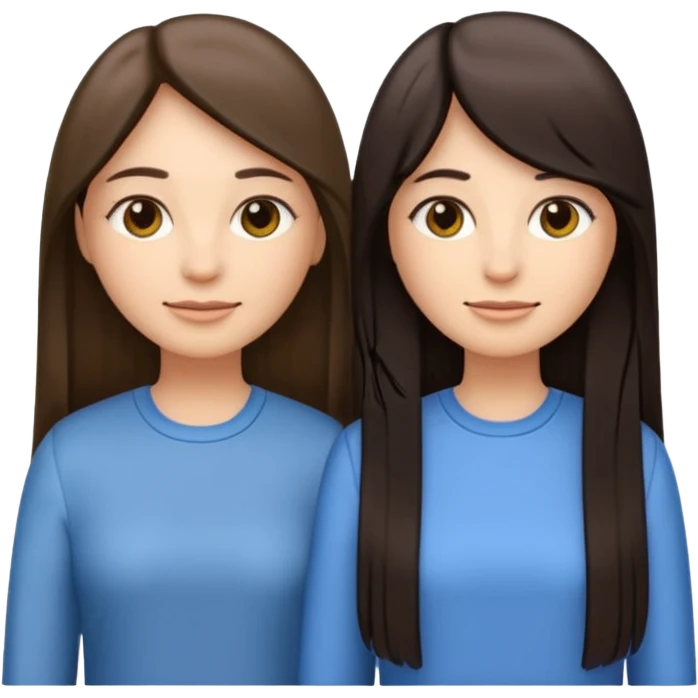 generate me emojis of sisters, one should look older, the other younger. the older one has dark brown hair, long, straight, the younger one is slightly lighter, also straight, long. clothes are any in principle, the main thing is that they more or less look like each other emoji