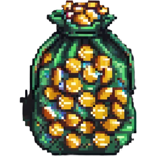 pixel art money bag with coins around emoji