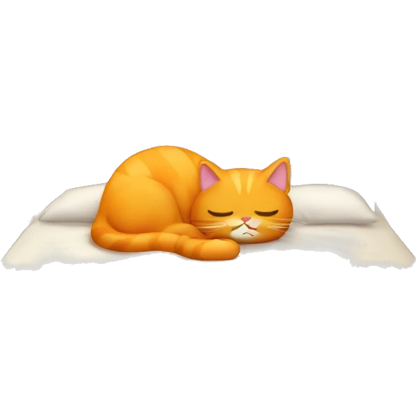 Gato naranja durmiendo sobre una cama de comida emoji